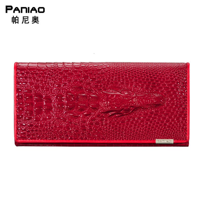 Free shipping designer wallet New Panio Women's Wallet Crocodile Head Hinge Medium Long PU Leather Phone Bag Multi-Card Slot Clutch