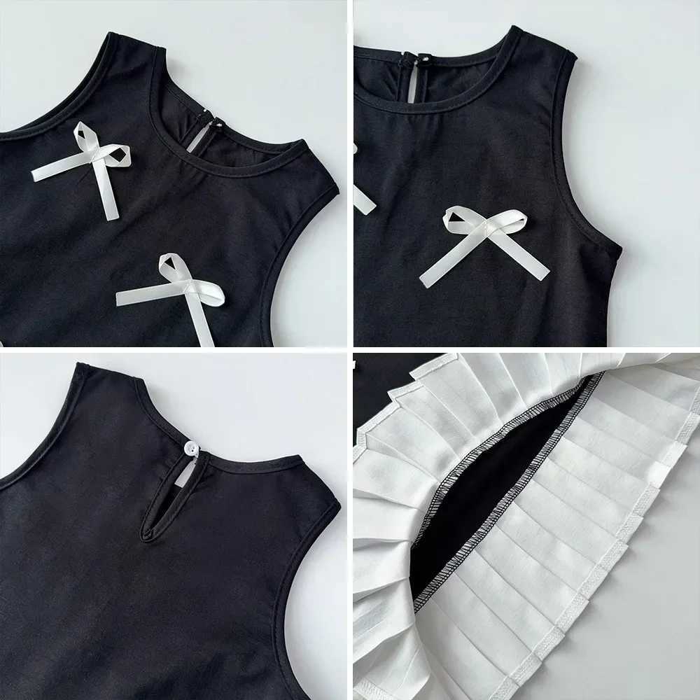 Black Bow Decoration Girls Dress Summer Sleeveless Princess Dresses Color Blocked Childrens Clothing 3 To 7 Years Wear X250528