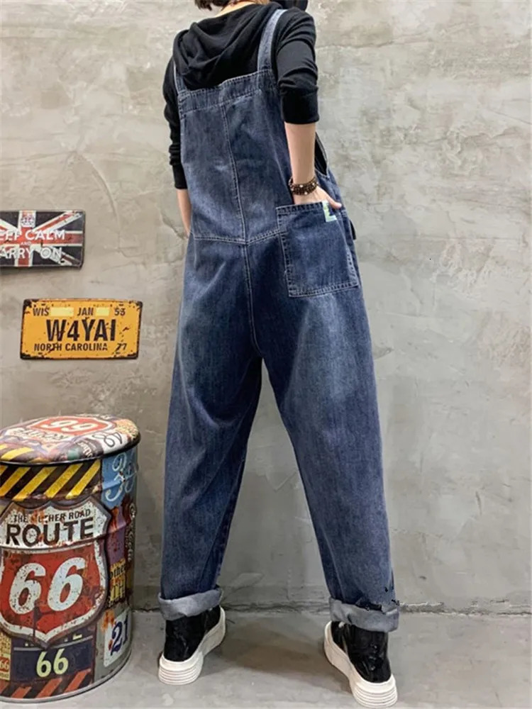 Women Clothes Spring summer Fashion Denim Jumpsuit Vintage Hole Trendy Trousers Wide Leg Dungarees Straps Baggy Suspender Jeans 250523