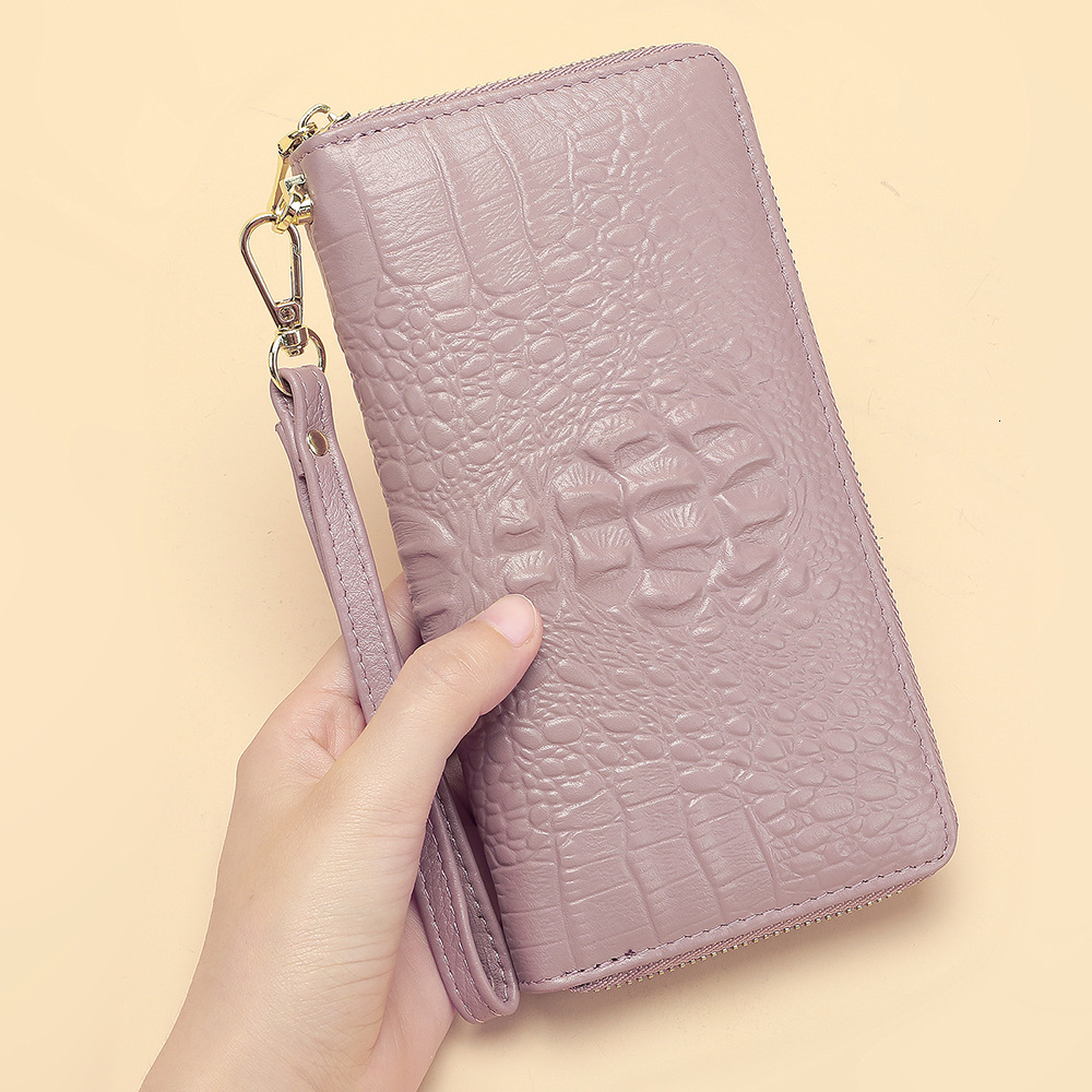 Free Shipping Designer Wallet Women's Leather Long Style Temperament Handbag Crocodile Pattern Head Layer Cowhide Phone Bag Zipper Card Bag Busin