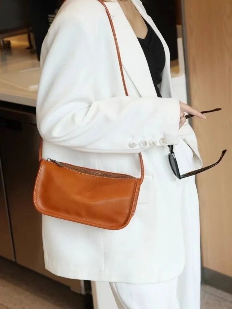 Casual Women Single Shoulder Bag Zipper Soft Cowskin Genuine Leather Bags Versatile Solid Color Ladies Fashion Crossbody Bags 250527