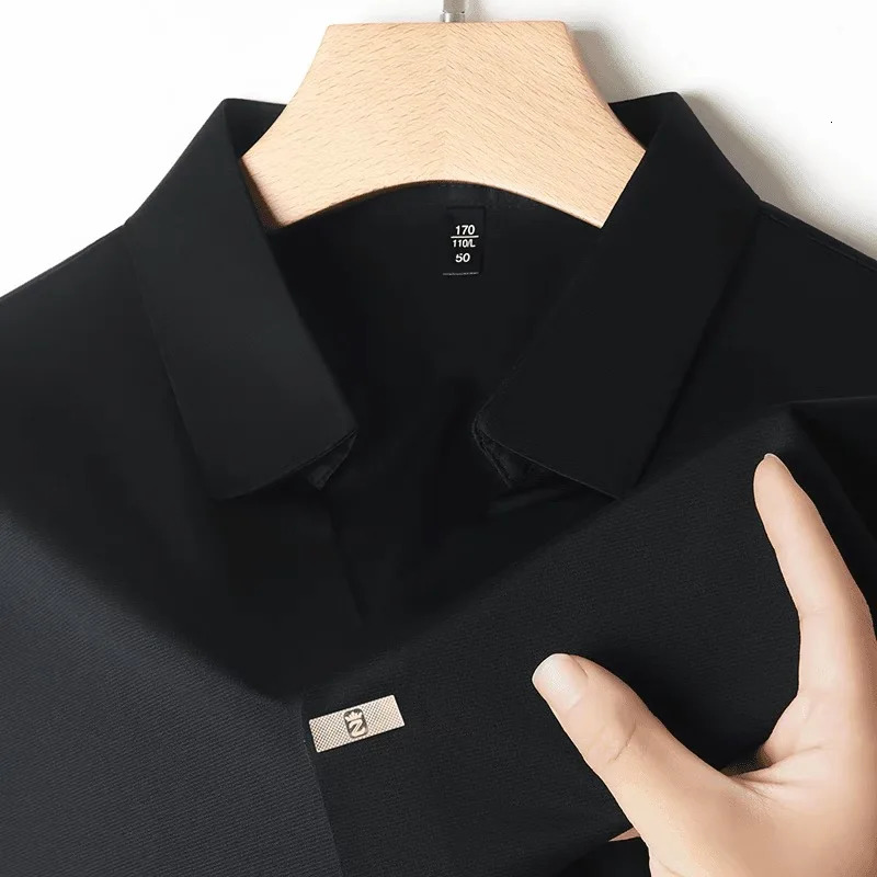 Light fashionable mens shirt with no zipper polo shirt summer ice silk comfortable casual solid color mens shirt 250526