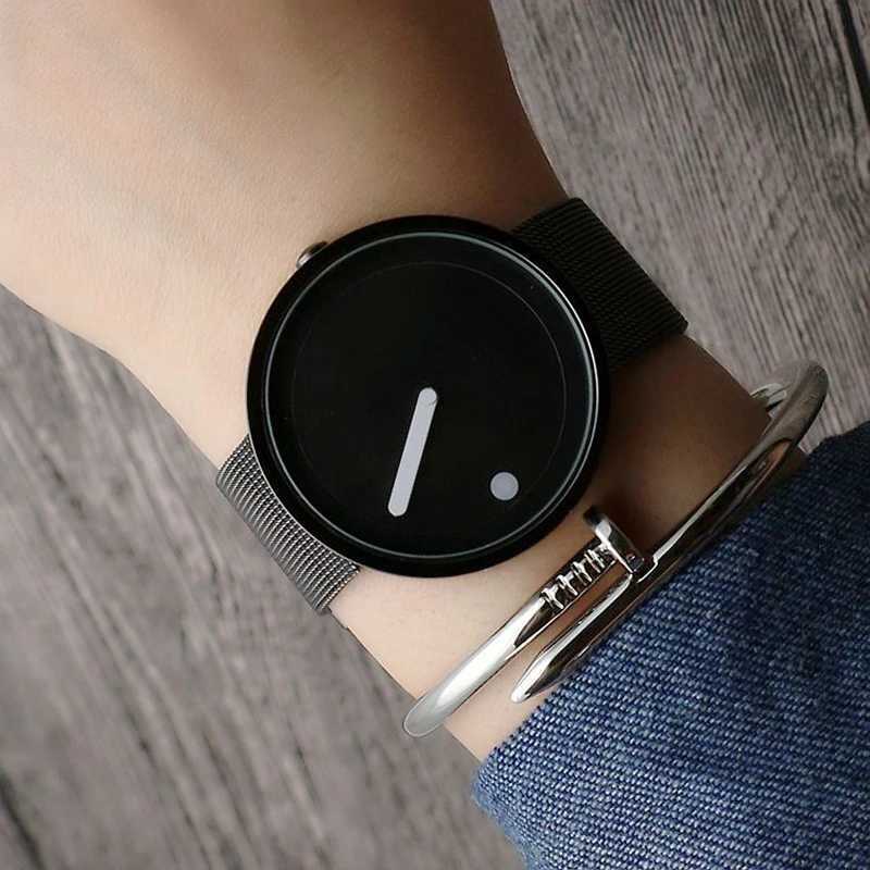 Men Watch Simple Creative Design Trendy Personality Steel Strip Leather Vertical Line Dots Women Fashion Quartz Clock WatchesXJ250527