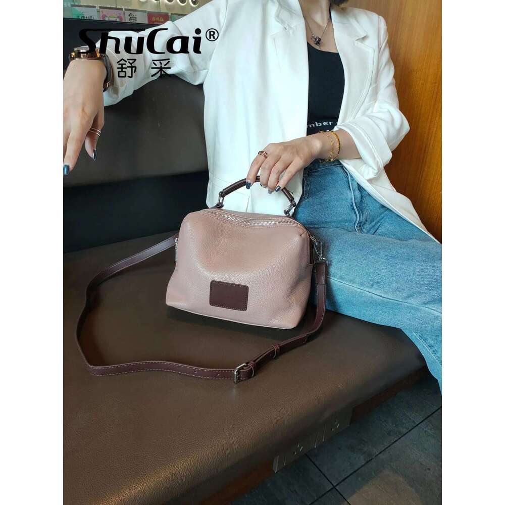 SHUCAI fashion new soft top layer cowhide casual simple commuter hand-held one-shoulder messenger bag