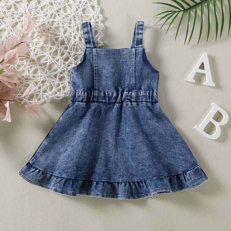Lioraitiin Baby Girl Off Shoulder Ruffle Denim Dress with Sleeveless Button Down - Cute Summer Outfit for Toddlers X250528
