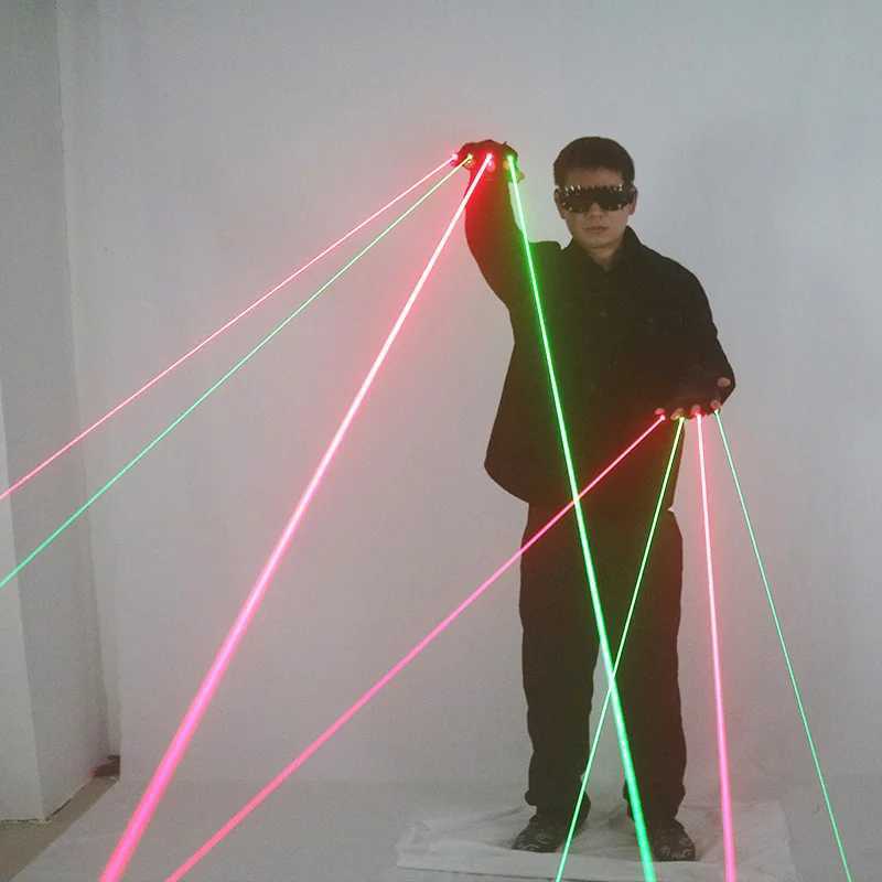 2 Green and 2 Red Laser Fluorescent Gloves LED Party DJ Bar KTV Stage Show RGB Laser Gloves W250528