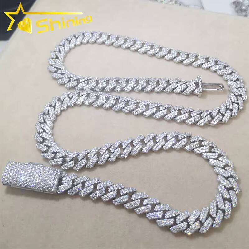 Wholesale Price Ice Out Hip Hop Men Necklace 10MM 2Rows Sterling Sier Moissanite Miami Cuban Link Chain