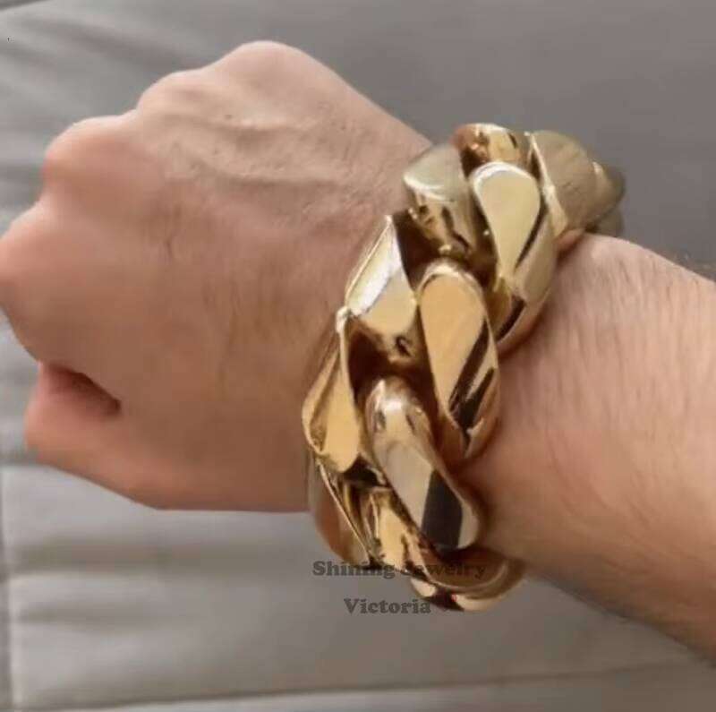 New Arrival 28MM 520G 9.5" Custom Made Hip Hop Jewelry Real 14K Plating 999 Solid Sier Gold Cuban Bracelet
