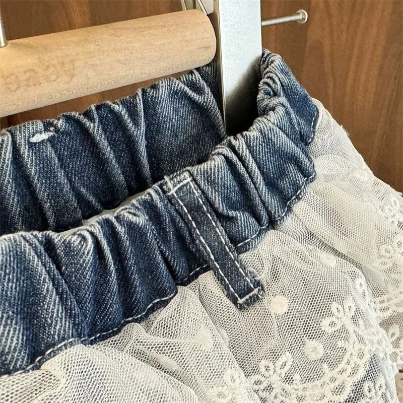 Childrens Girls Jeans Princess Lace Splicing Pants Girl Spring Fashion Trousers Kids Casual Autumn Clothing 210Y 250528