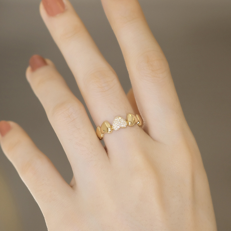 S925 sterling silver luxury gold-plated love heart band ring elegant versatile suitable all fingers Unique design ring gift for girlfriend classmate s