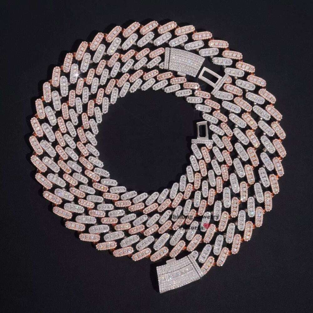 Hot Sell Men Sterling Sier 10MM 13MM Three Rows Rose Gold Cuban Link Chain Iced Out VVS Moissanite Dia Necklace