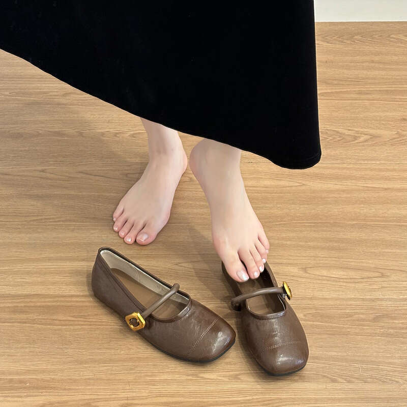 Sheepskin Version ~ Genuine Leather Flat Square Toe Shallow Mouth Mary Jane for Women 2024 New Style One-Strap Versatile Commuter Single Shoes