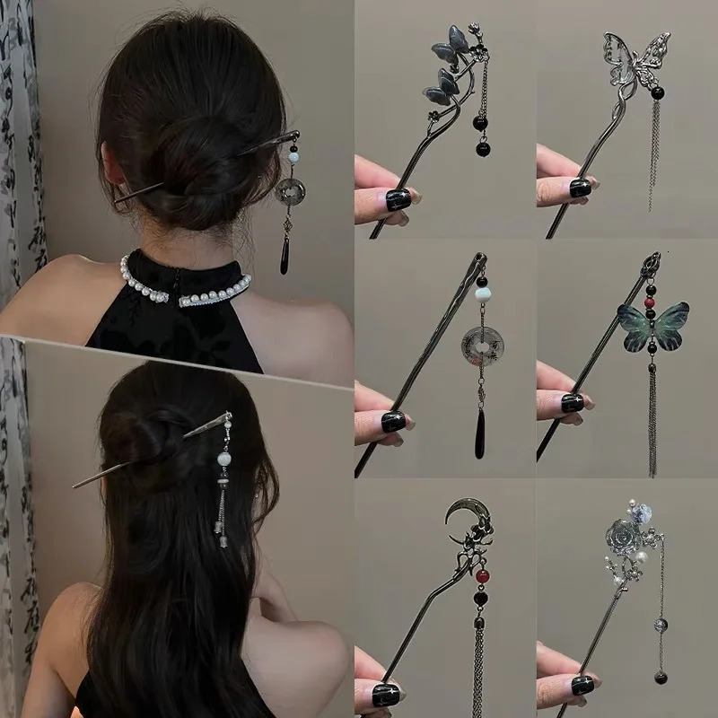 Ancient Chinese Style Elegant Butterfly Tassel Hair Stick for Women Girls Classical Hairpin Accessories Jewelry 250519