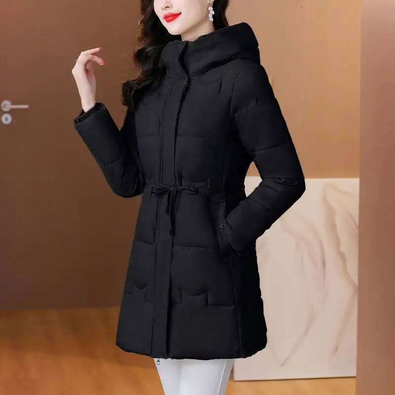 Fashion New Midi Parkas Autumn Winter Cotton-padded Jacket Show Off Weight Thicken Windproof Thermal Hooded Chic Corset Coat