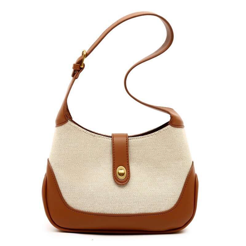 2024 New Canvas Shoulder Bag for Women, Crescent Underarm Bag, Niche Ins Style, Patchwork Color Block Handbag