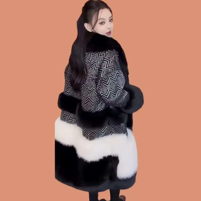 Faux Coat for Women,England Style Jacket,Thick Designer Female Clothes,Faux Fox Fur Collar, High Quality,New,Winter,2025