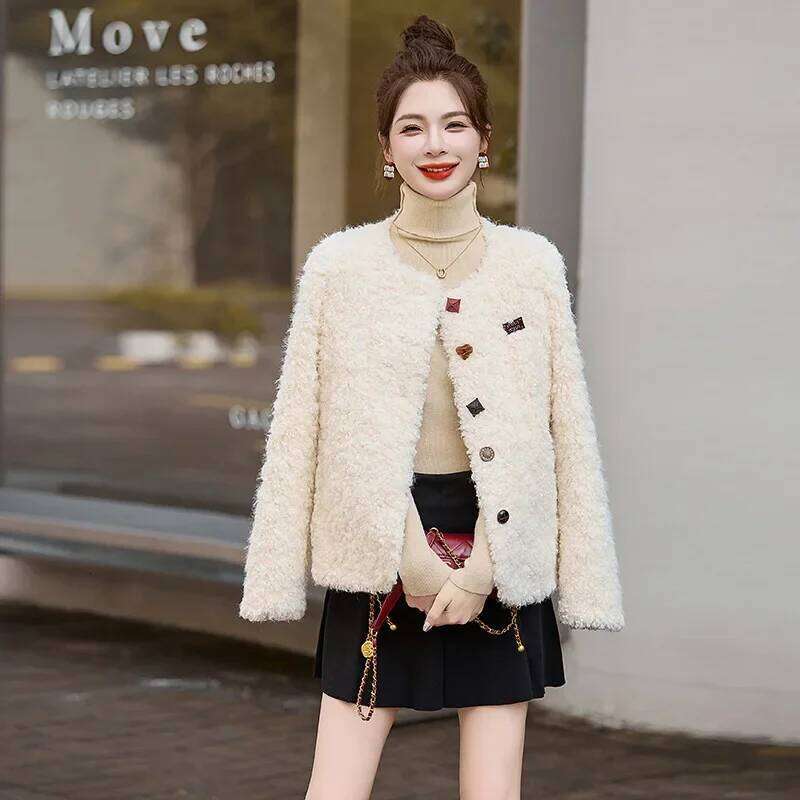 Short Lamb Jacket Women's Stylish Autumn Winter Thickened Leather And Fur Integrated Coat Fragrant Style Anti-Aging