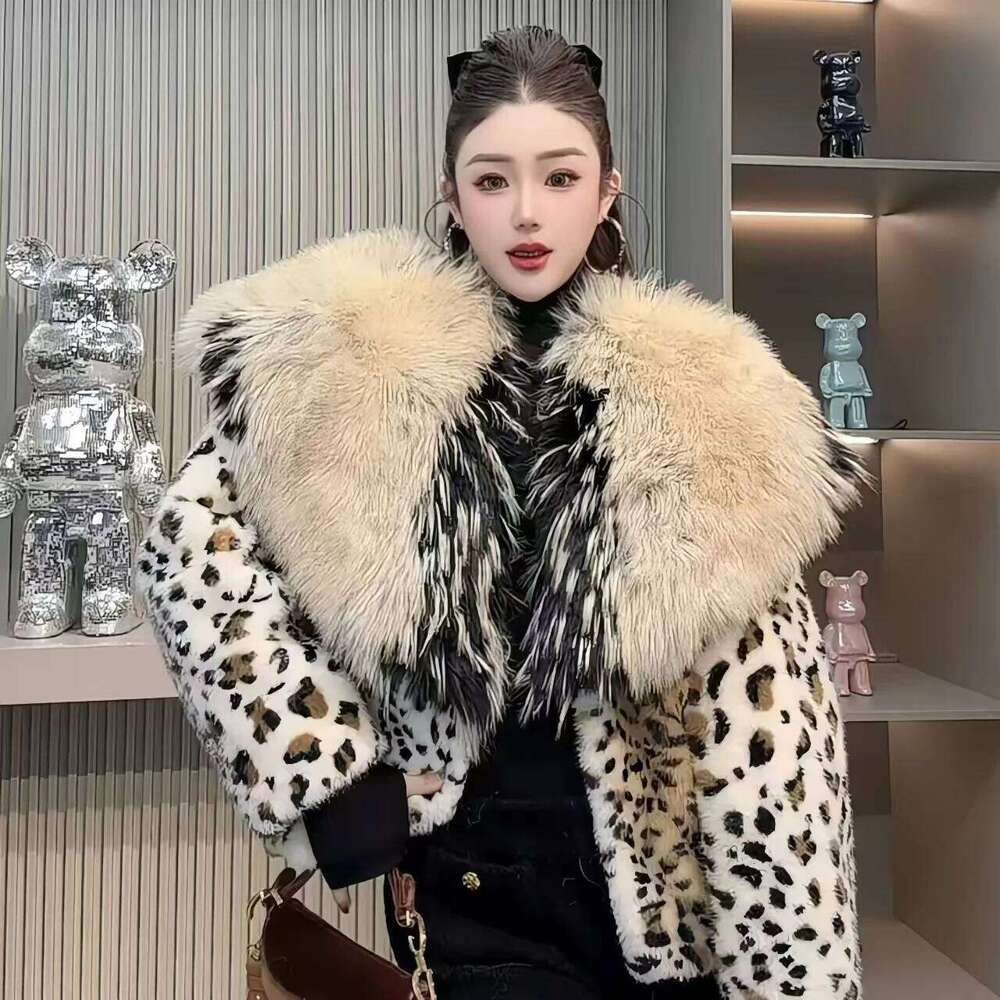 Faux Mink Fur Coats for Women,Fur Collar Jackets,Spliced Overcoat,Female Clothes,Thicken Warm,,New ,Winter,2025