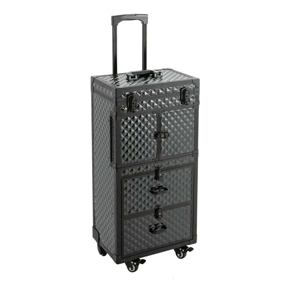Professional Makeup Train Case, Multi-Layer Storage, Secure Locks, Stylish Black Design