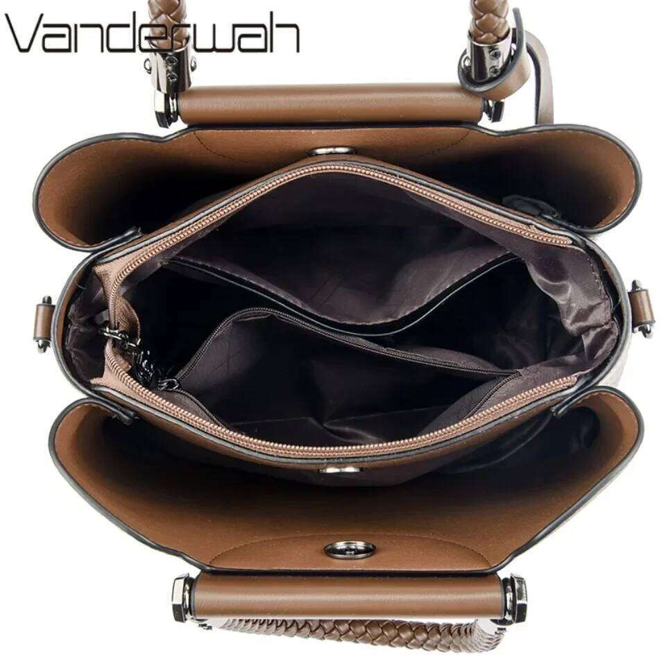 VANDERWAH 3 Layer Design Women's Handbags Designer Shoulder Crossbody Bags High Quality PU Leather Ladies Casual Tote Bag