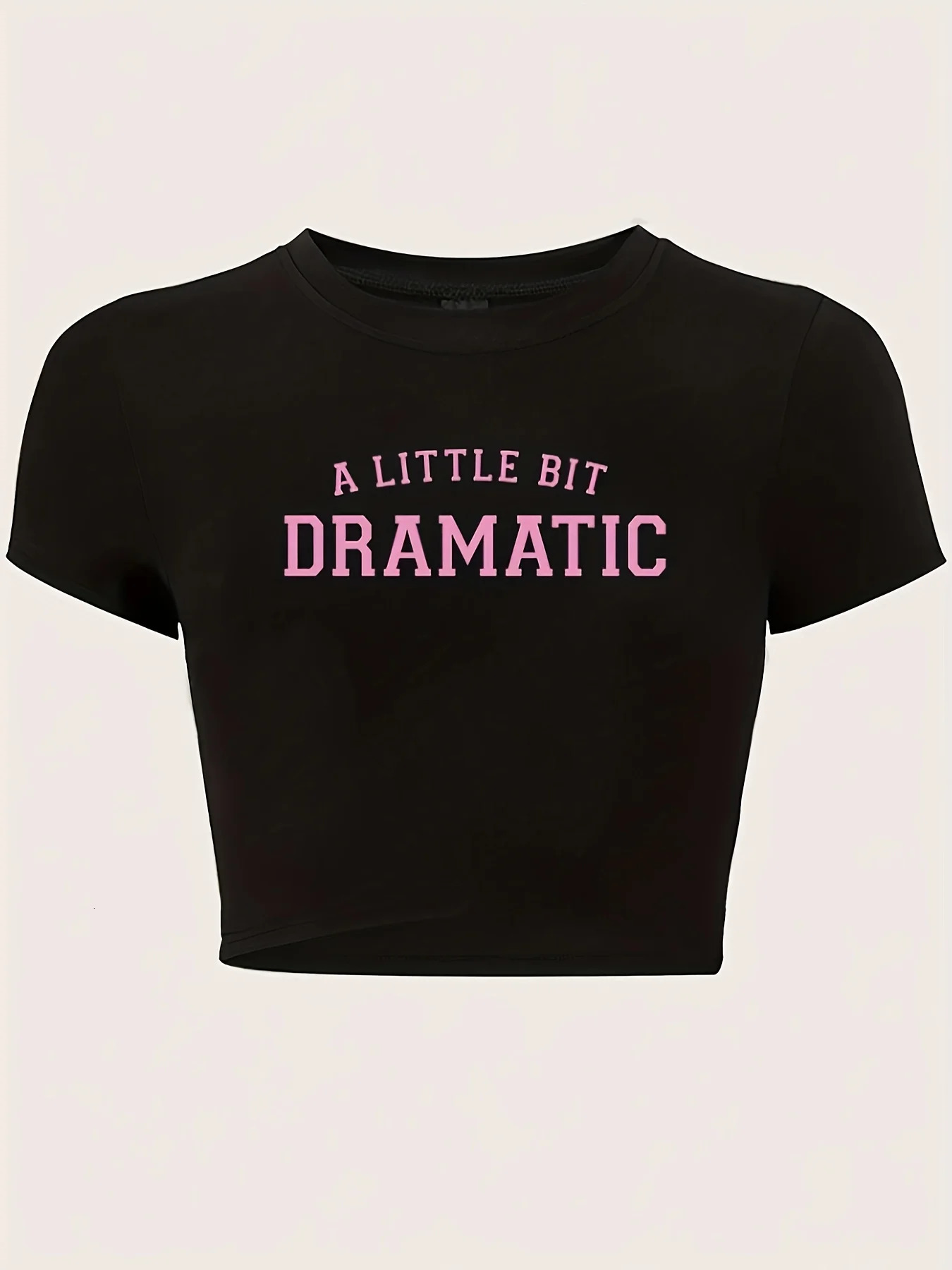 Dramatic Print Crew Neck Crop TShirt Casual Short Sleeve Top for Spring Summer Womens Clothing 250517