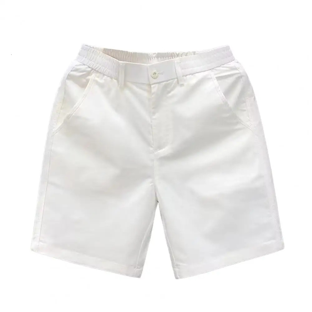 Men Elastic Waist Shorts Mens Summer Casual Shorts Mid-rise Elastic Waistband Beach Shorts Solid Color Straight Wide Leg Loose 250527