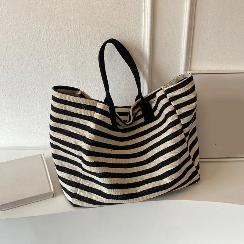 Women Canvas Shoulder Bag Ladies Shopping Bags High Quality Handbags Simple Stripe Tote Books Bag For Girls 250526