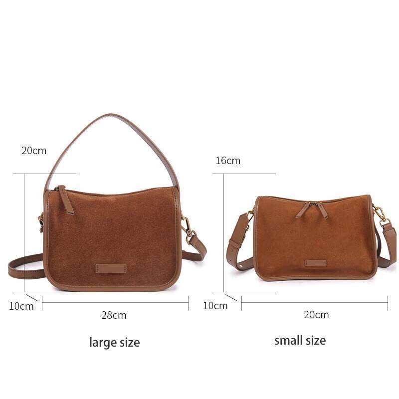 Retro Women Genuine Suede Cowhide Leather Crossbody Large Capacity Soft Wearable Cow Shoulder Travel Bag With Double Zipper