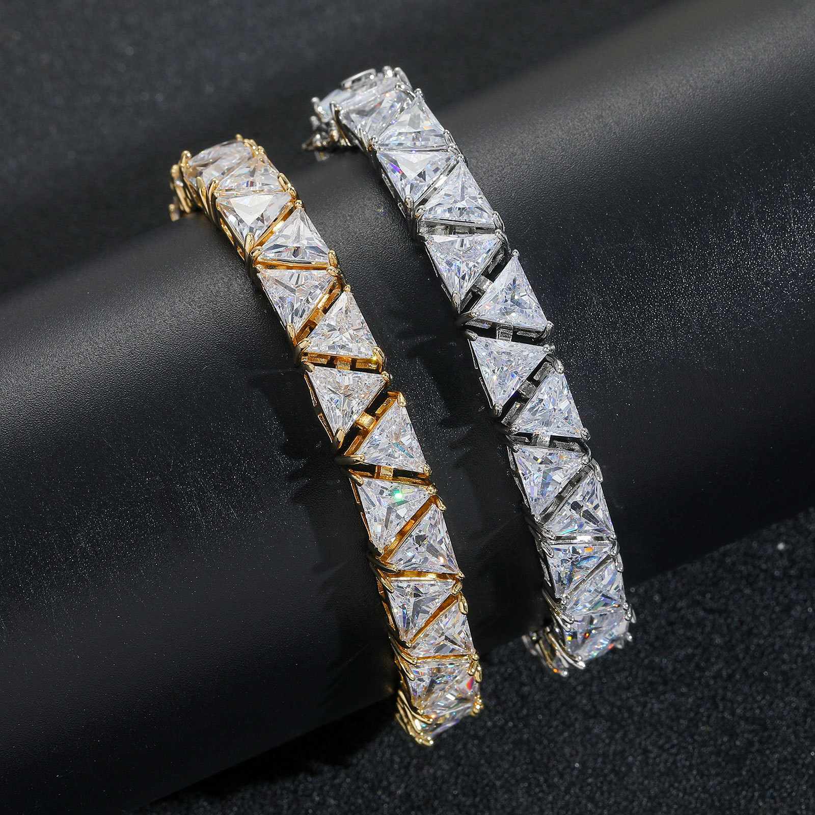 5mm 9mm Triangular Cubic Zirconia Sparkly Diamond Tennis Bracelet Wolf Tide Hip Hop Chains Wristband Iced Out Full Cz Stone Trendy Mens Hand Jewelry P