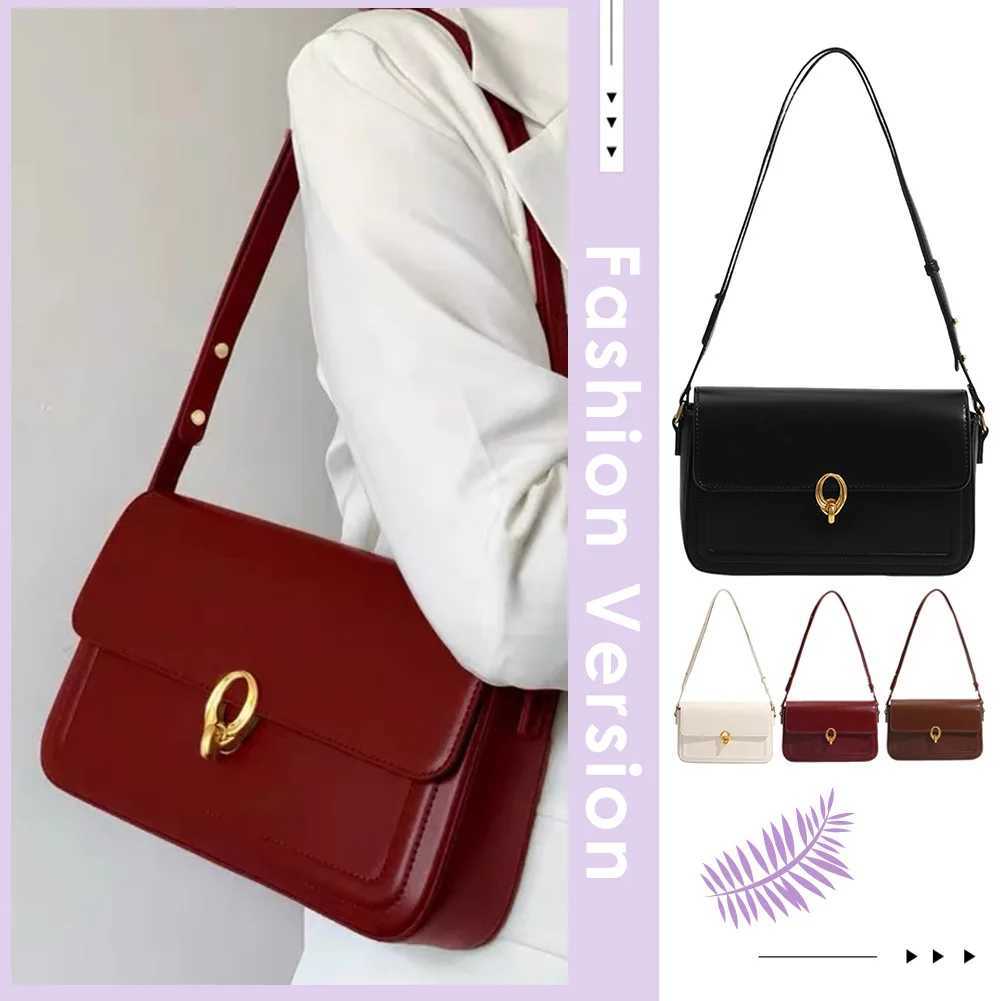 Women Vintage PU Leather Flap Shoulder Bag Buckle Armpit Hobo Bag Top Handle Bag Commuting Bag Y250528