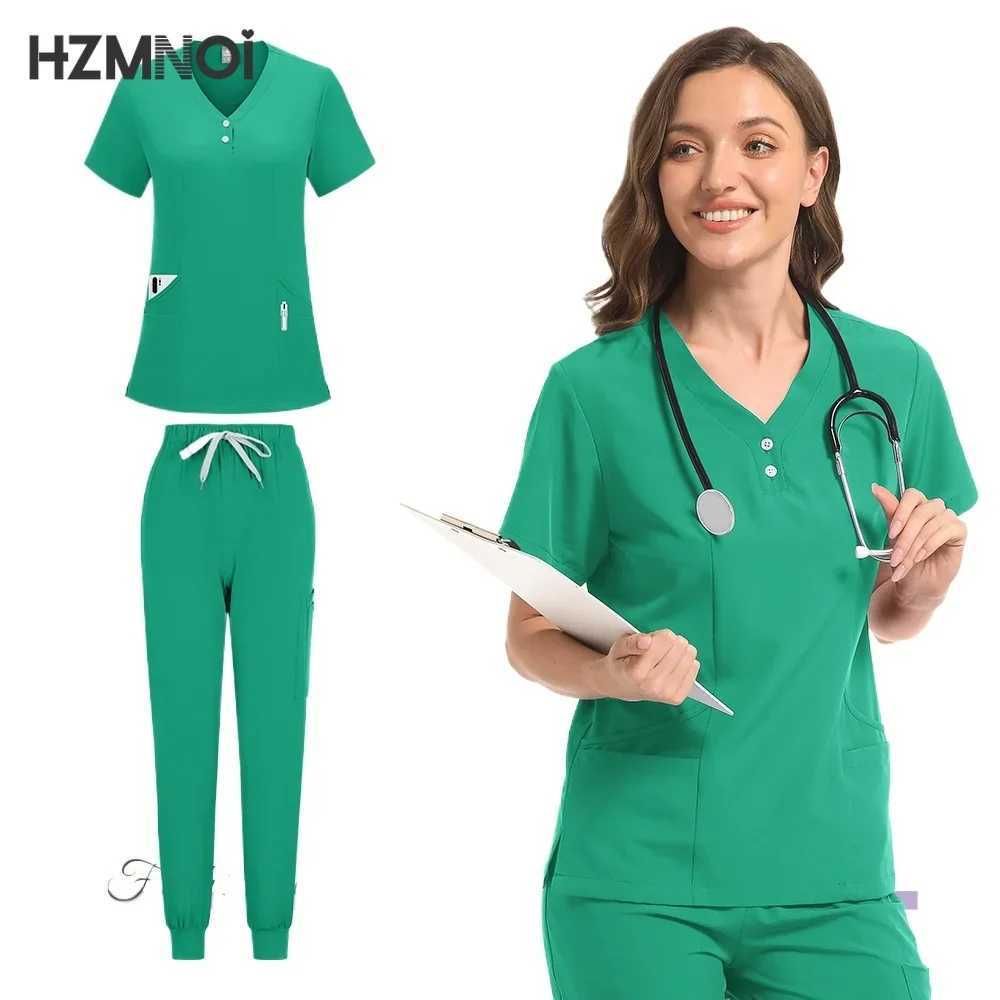 New Scrubs Set Medical Uniforms Stretch Scrub Tops With Pocket Pants Nurse Uniform Doctor Surgery Overalls Beauty Sn Workwear X2505287
