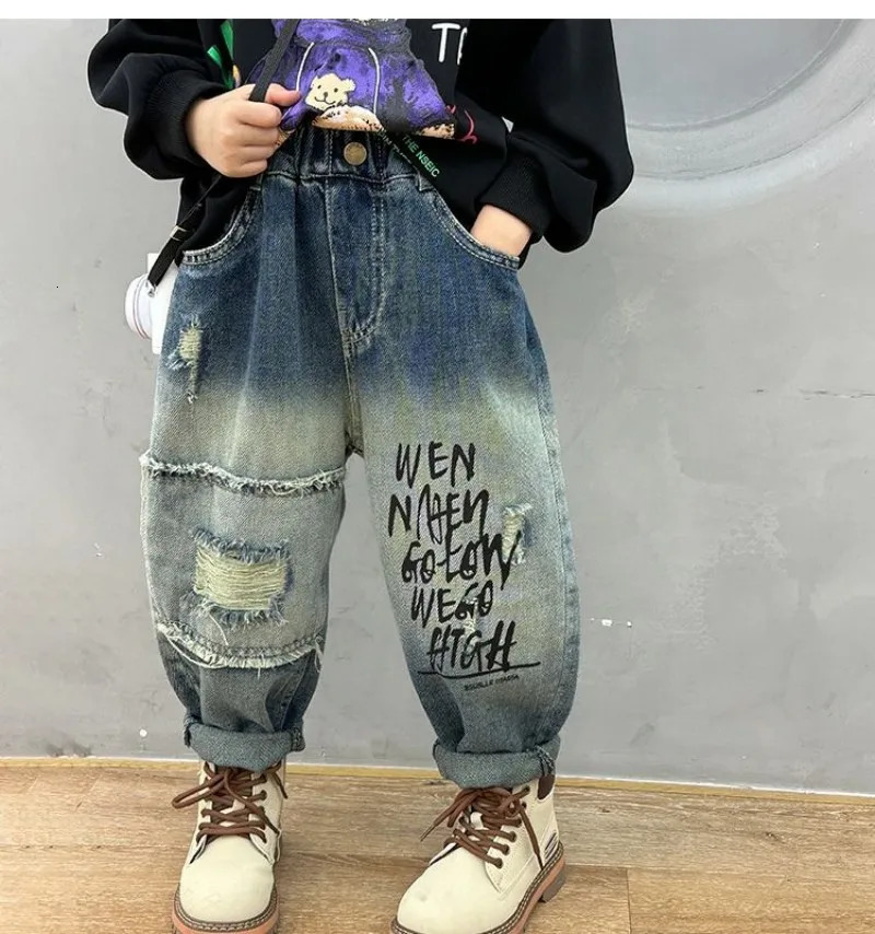 Childrens Ripped Jeans Pant Spring and Autumn Clothes Boys Casual Loose Pants Girls Baby Trousers Thin 2 4 6 12Y 250528