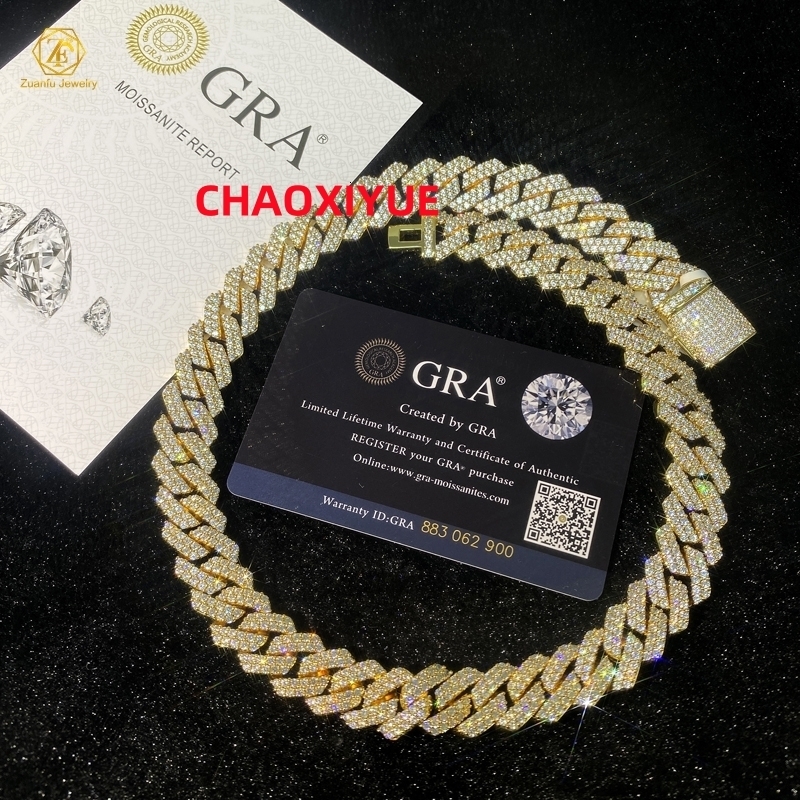 Custom Wholesale Hip Hop Necklace 925 Sterling Silver 8MM 10MM 12MM Iced Out VVS Moissanite Cuban Link Chain Mossanite Jewelry