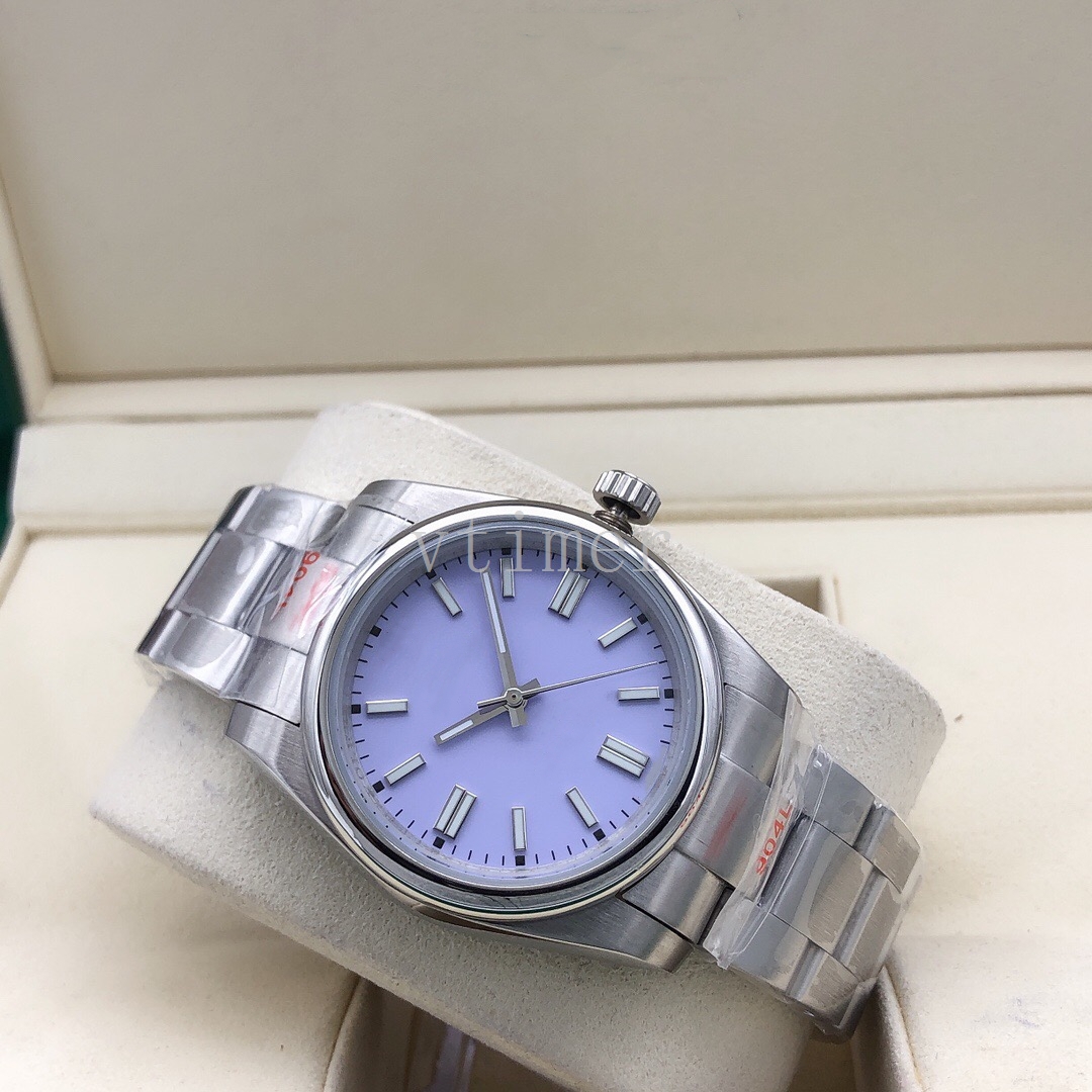 Top Quality Woman Watches Oyst Automatic Mechanical 36mm Wristwatch Purple Green Yellow Dial Smooth Bezel Stainless Steel Man Wrist Watches Women's Wristwatches