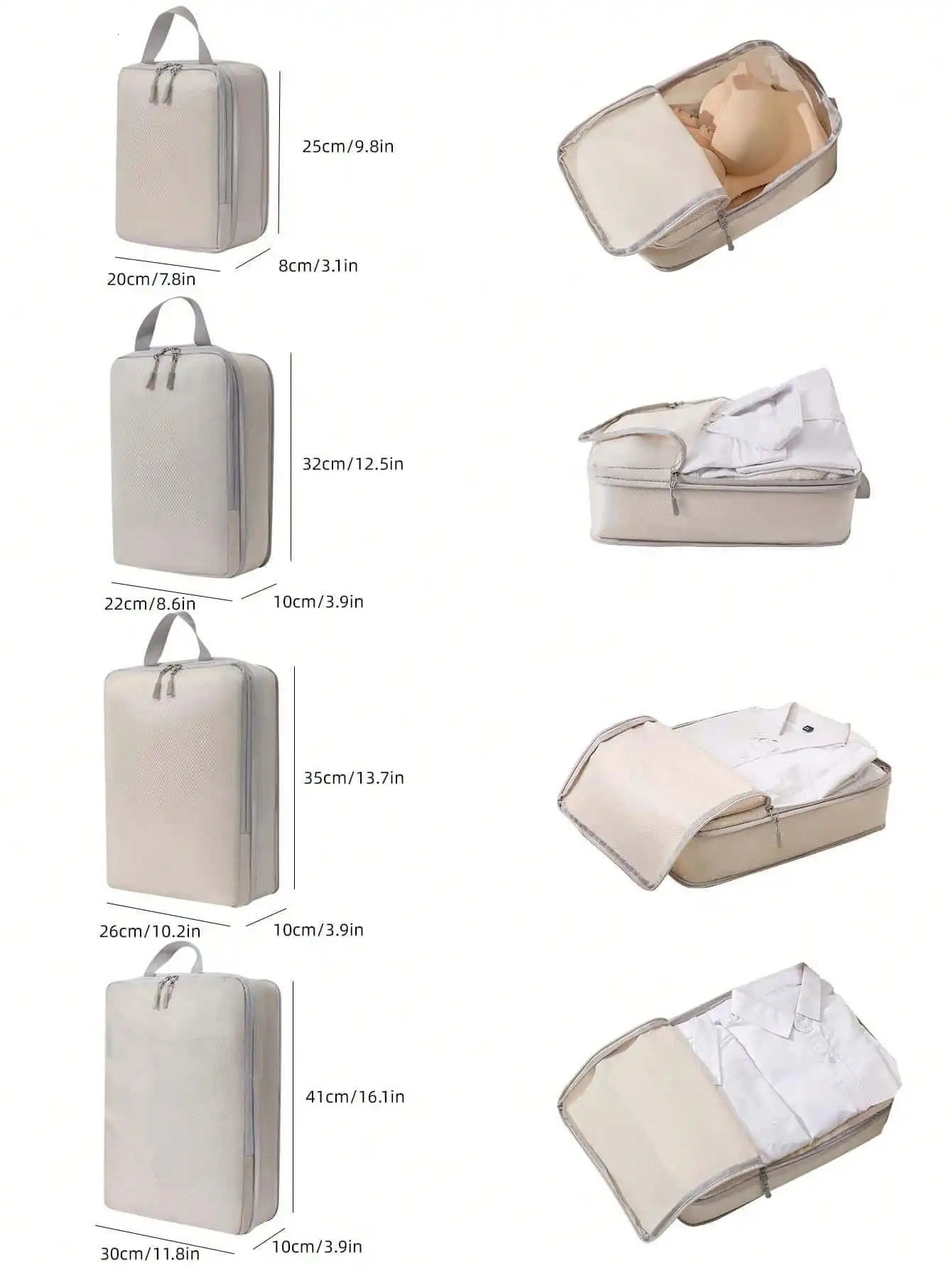 4 pcs/set Compressible Packing Travel Storage Bag Cubes Waterproof Suitcase Nylon Portable With Handbag Luggage Organizer 250526