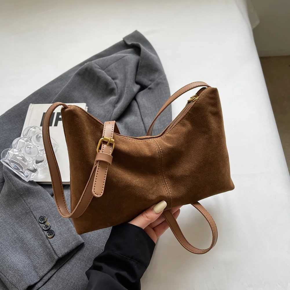 Women Suede Crossbody Bag Adjustable Strap Underarm Bag Multiple Pocket Zipper Satchel Purse for Work Travel Y250528