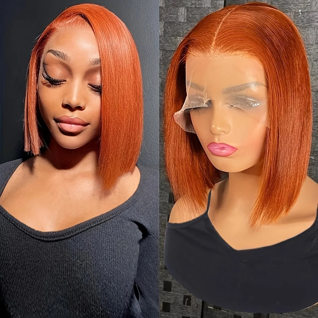 8 inch Straight Wigs Short Bob 13X4 Frontal Simulation Human Hair Daily Use HD Transparent 180 Density Lace Front Bob Side Part Wigs Natural Hairline 