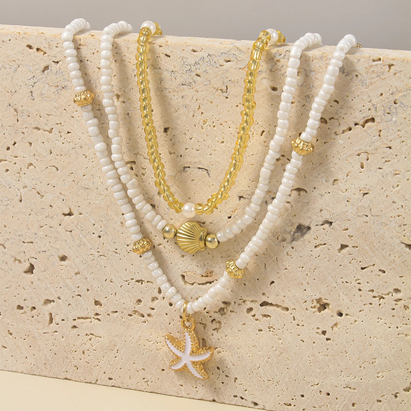 Bohemian Handmade Bead Stacked Choker Delicate Starfish Shell Pendant Necklace Womens Summer Beach Party Vacation Jewelry 250519