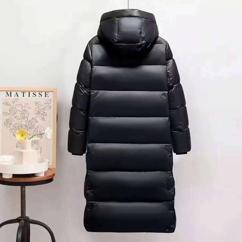 Black Gold Eight Grid Long Couple Hooded Thickened White Duck Down Jacket, New Winter for Men and Wome