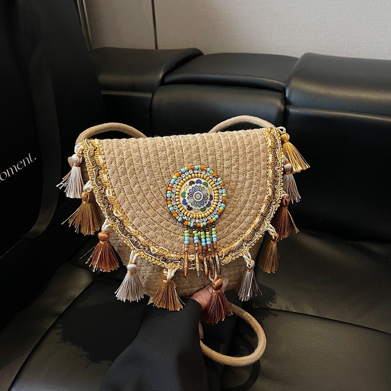 Luxury Brand Designer Bag Bohemian Style Grass 2025 Summer New Woven Hand-Held Tassel Letter Package Single Shoulder Crossbody Women's Bag