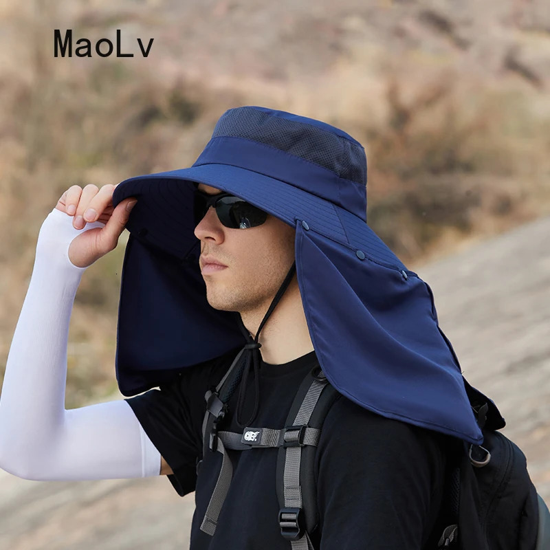 Summer Sun Hat Double Layer UV Protection Fishing Hunting Outdoor Cap Hiking Camping Visor Hat Removable Fisherman Hat tool 250526