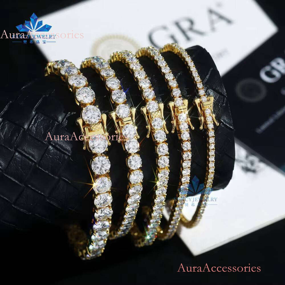 RTS S 3mm 4mm 5mm 6.5mm Moissanite Tennis Chain Bracelet Sier White Gold Elegant and Stylish