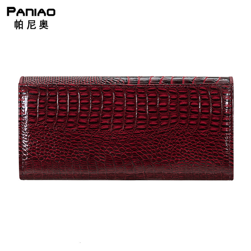 Free shipping designer wallet New Panio Women's Wallet Crocodile Head Hinge Medium Long PU Leather Phone Bag Multi-Card Slot Clutch