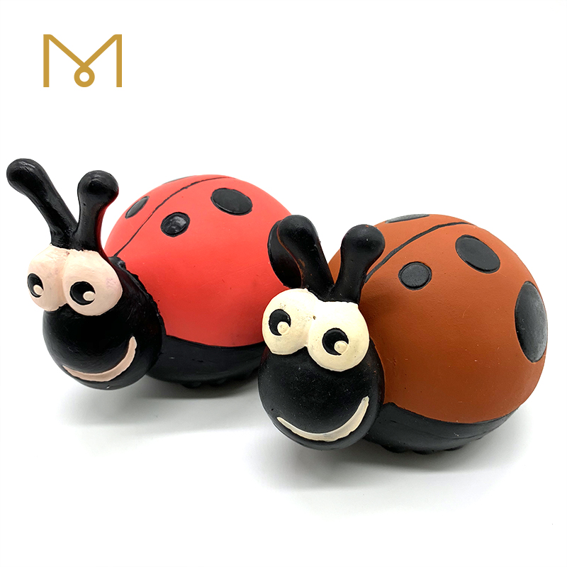 Latex Screaming Ladybird Puppy Toy Soft Natural Rubber Squeaky Chewy Dog Toys for Interactive Play 4pcs in One Pack
