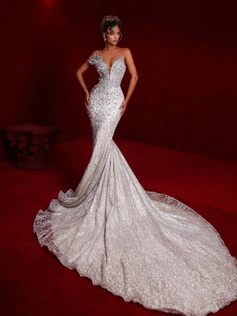 Exquisite Pearls Wedding Dresses Sequins Strapless Bridal Gowns Rhinestone Beading Slim Custom Made Sleeveless Vestidos De Novia Plus Size