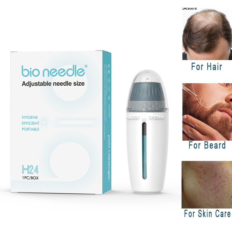 Bio Needle H24 Microneedle Stamp Therapy Adjustable Needle Size 0-1.5mm Skin Care MTS Hair Re-grworth Beard Growth