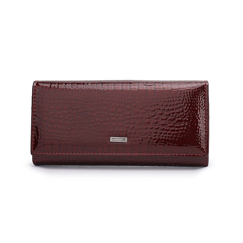 Fashion Magnetic Buckle Large Capacity Women's Patent Genuine Leather Wallet Long Multi-Card Slot Coin Purse Clutch