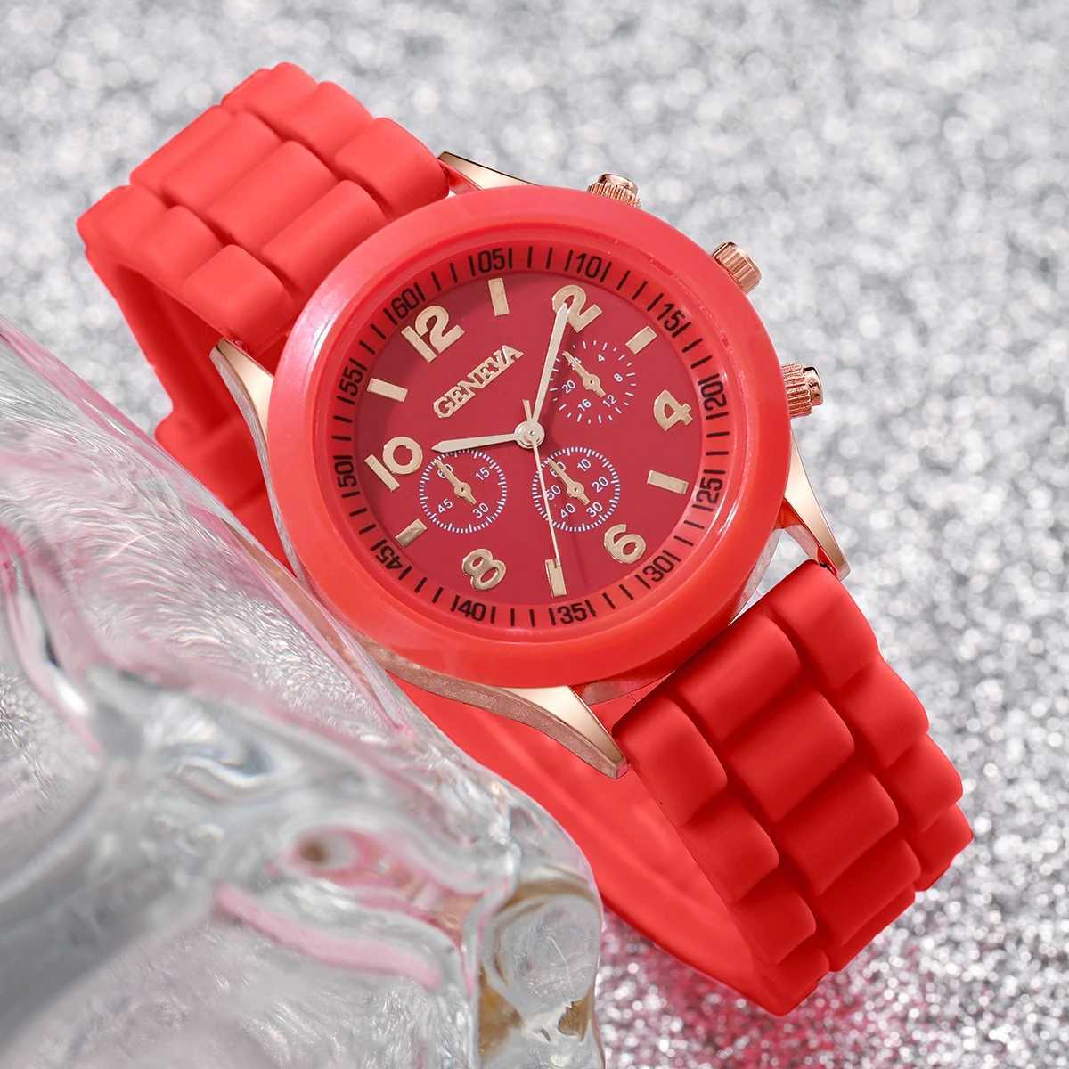 3PCs/Set Fashion Women Silicone Watch White Red Black Colors Quartz Watch Set XJ250527