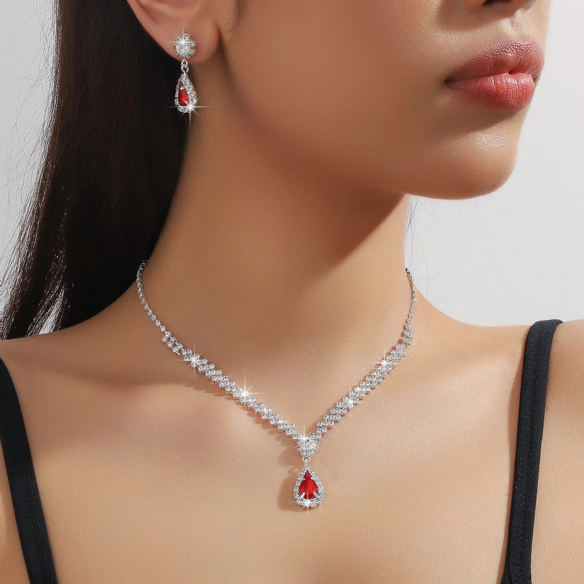 BLIJERY Classic Waterdrop Style Jewelry Sets for Women Blue Crystal Necklace Earrings Bridal Wedding Party Birthday Jewelry Sets 250527