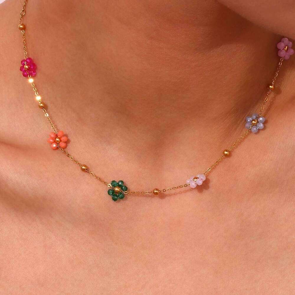 La. Muses Sweet Handmade Colorful 7 Petals Small Flowers Necklaces For Women One Piece Premium Stainless Steel Jewelry